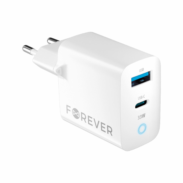 Forever TC-06-33AC PD QC vægoplader 1x USB-C 1x USB 33W