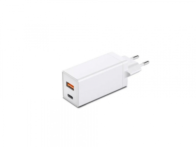 USB-C + USB-A strømadapter 65W PD hurtigoplader, hvid