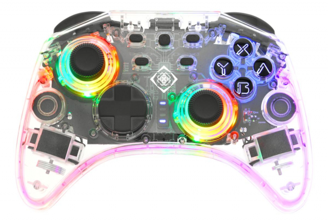 DELTACO Nintendo Switch Controller, gennemsigtig, RGB, makroknapper