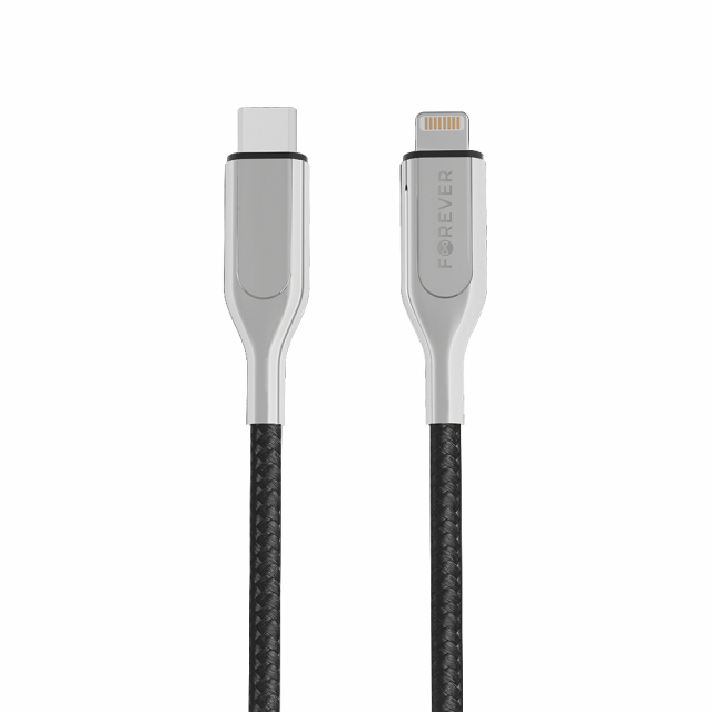 Forever Core - USB-C/Lightning (3A) MFI Sort, 1,5 m