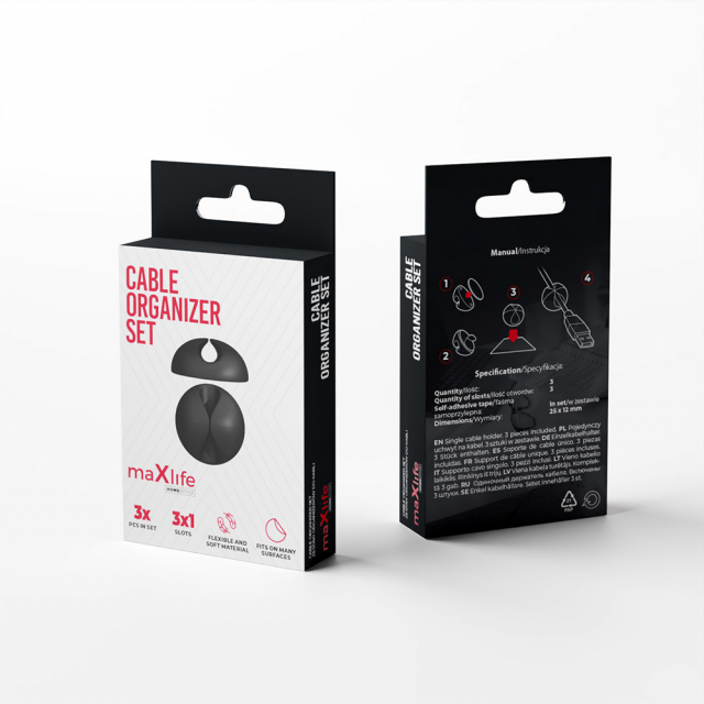 Maxlife Home Office kabelorganiseringssæt 3x1 huller sort