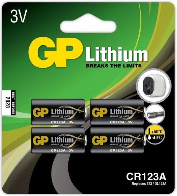 GP Litiumbatteri, CR123A, 4-pack