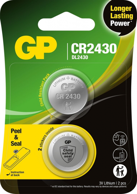GP Knappcell CR2430 litiumbatteri 2-pack