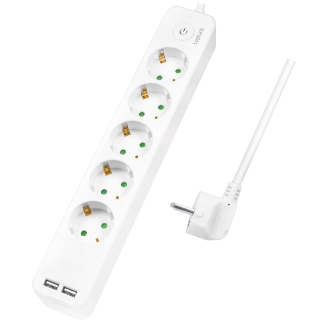 LogiLink Grenuttag 5-vägs + 2st USB m b