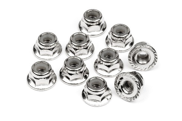 HPI Serrated Flange Lock Nut M4 (Silver/10Pcs)