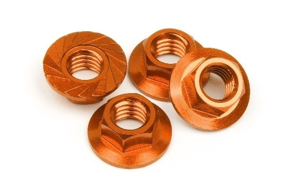 HPI Serrated Flange Nut M4 (Orange/4Pcs)