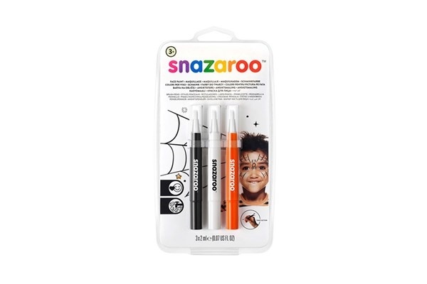 SNAZAROO Sminkefarve penselmaling 3stk. sort/hvid/orange