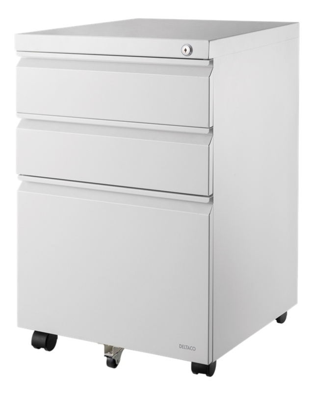 DELTACO Cabinet on wheels with lock, 3 drawers