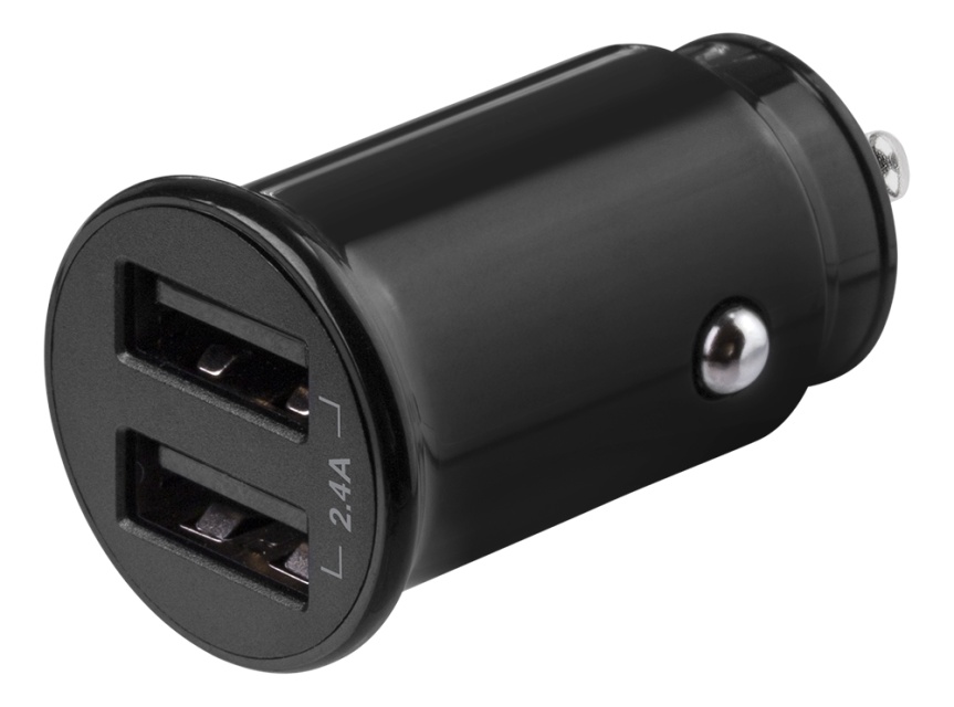 DELTACO 12/24 V USB car charger with compact size and dual USB-A ports