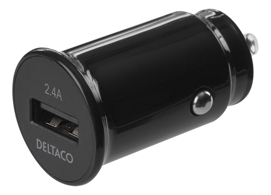 DELTACO 12/24 V USB car charger with compact size and 1x USB-A port, 2