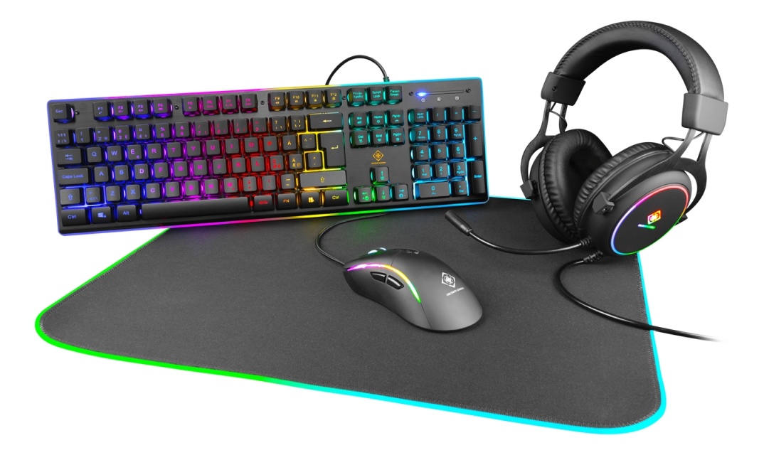 DELTACO GAMING 4in1 RGB-kit med tastatur, mus, headset, musemåtte