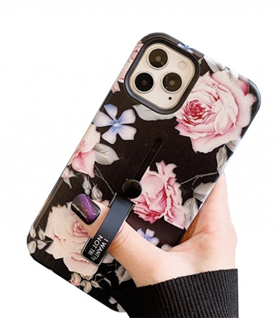Modeetui med fingerholder - iPhone 12/12 Pro, forårsblomster