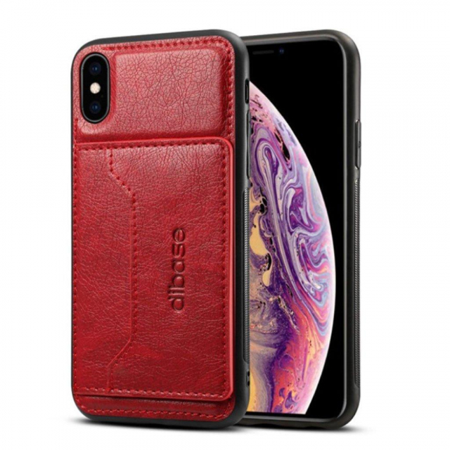 Trendy iPhone XS/X kunstlæderetui med kortlomme, rød