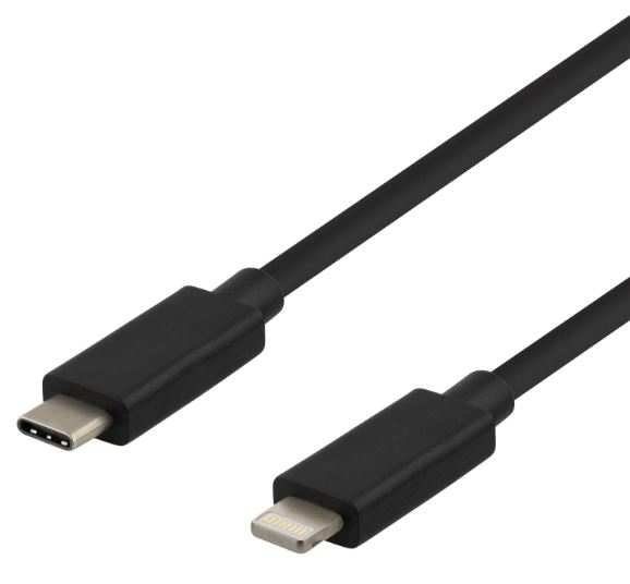 Kabel USB-C - Lightning, 2,4A, 1 m, sort