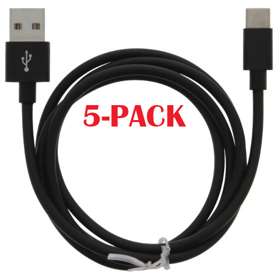 5-PACK Kabel USB-A - USB-C 2.4A, 1m, Sort