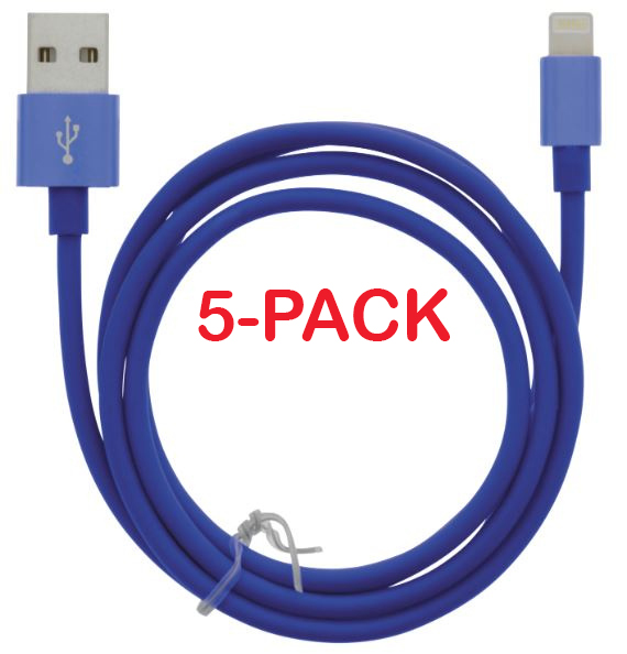 5-pak kabel USB-A - Lightning 2.4A, 1 m, blå