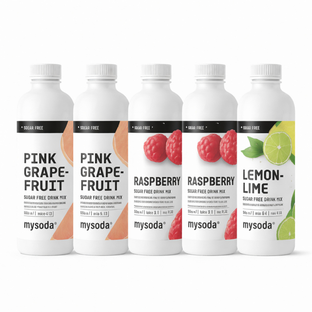 5-pack Mysoda Grape, Raspberry, Lemon 500ml - Giver 36 liter drik