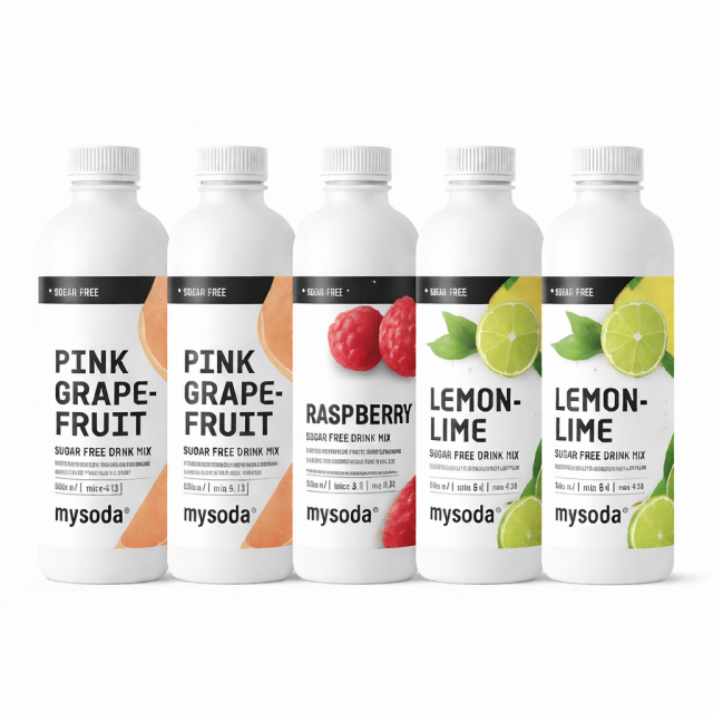 5-pack Mysoda Grape, Raspberry, Lemon 500ml - Giver 36 liter drik