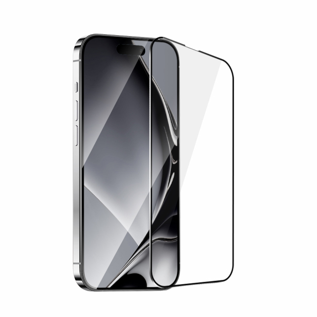 Skærmbeskytter af hærdet glas med metalramme, iPhone 16 Pro Max