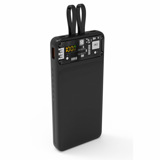 QUALO QTPB10-LD-23-01 Transparent power bank 10000 mAh PD with LED 23W black