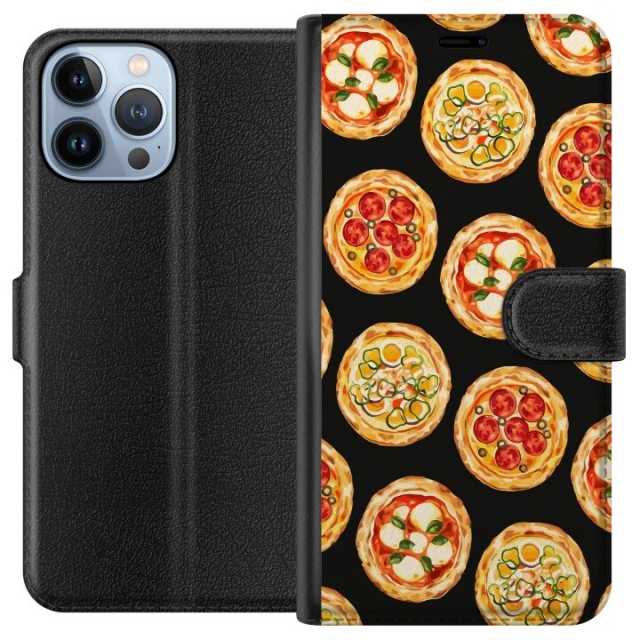 Tegnebogsetui til Apple iPhone 13 Pro Max med Pizza motiv