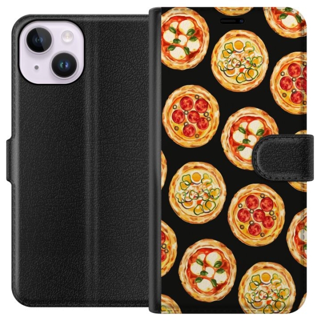 Tegnebogsetui til Apple iPhone 14 med Pizza motiv