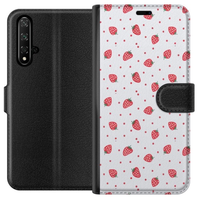 Tegnebogsetui til Honor 20 med Jordbær motiv