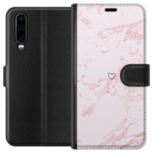 Tegnebogsetui til Huawei P30 med Rosa Hjerte motiv