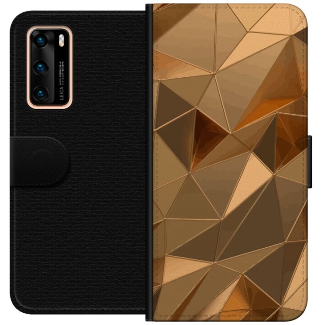 Tegnebogsetui til Huawei P40 med 3D Guld motiv