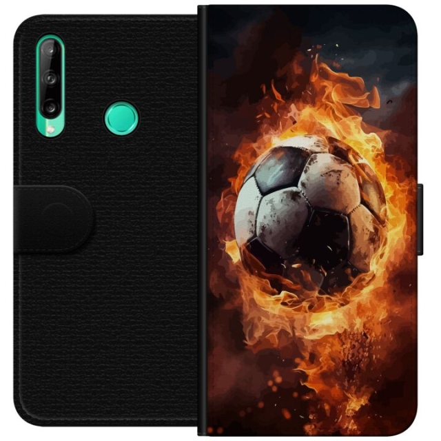 Tegnebogsetui til Huawei P40 lite E med Fodbold motiv