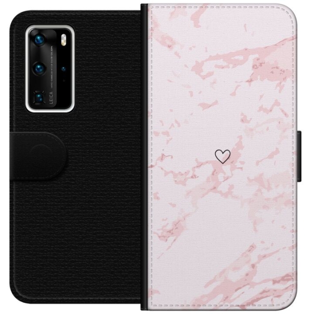 Tegnebogsetui til Huawei P40 Pro med Rosa Hjerte motiv