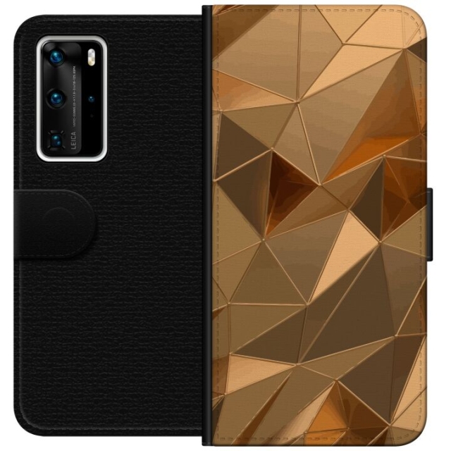 Tegnebogsetui til Huawei P40 Pro med 3D Guld motiv