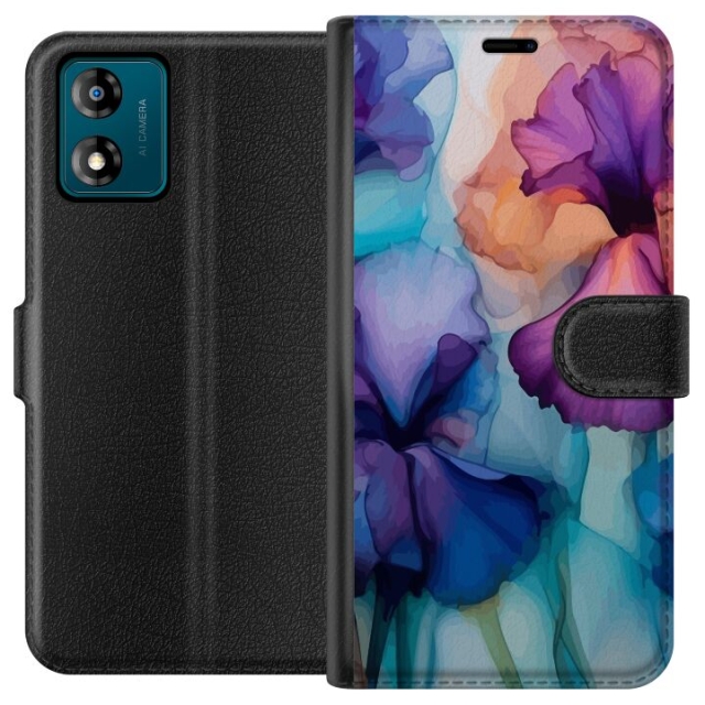 Tegnebogsetui til Motorola Moto E13 med Magiske blomster motiv