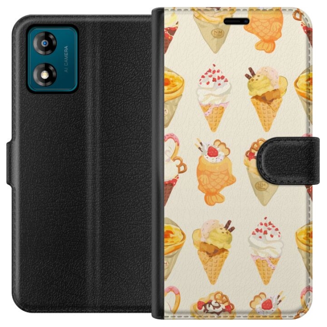 Tegnebogsetui til Motorola Moto E13 med Glasagtigt motiv
