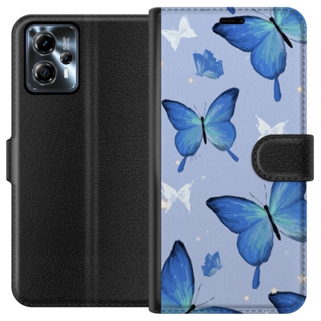 Tegnebogsetui til Motorola Moto G13 med Blå sommerfugle motiv