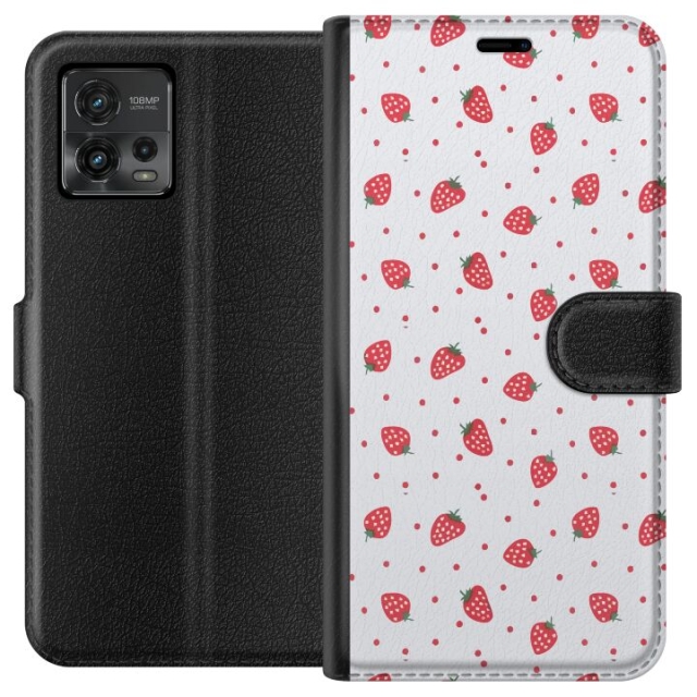 Tegnebogsetui til Motorola Moto G72 med Jordbær motiv