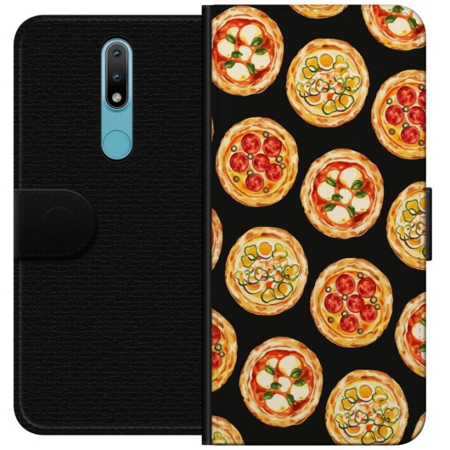 Tegnebogsetui til Nokia 2.4 med Pizza motiv