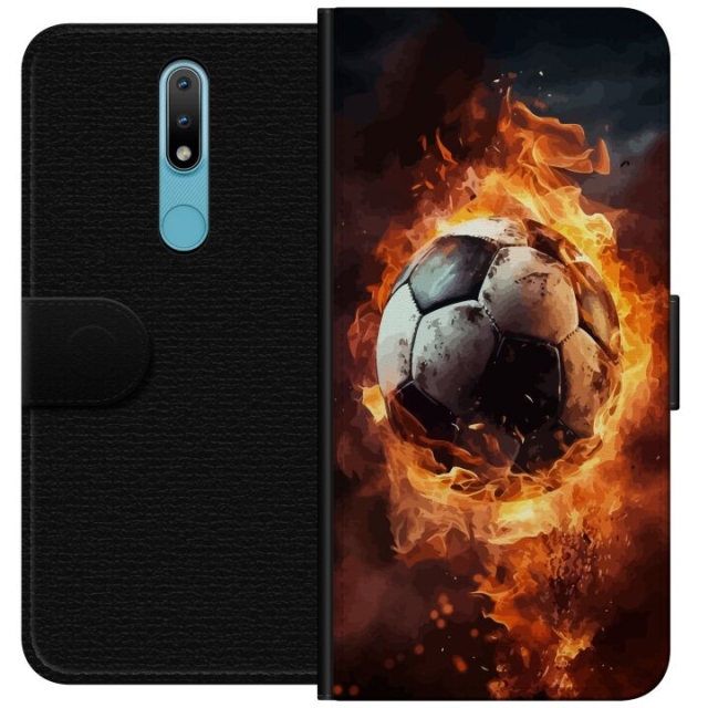 Tegnebogsetui til Nokia 2.4 med Fodbold motiv