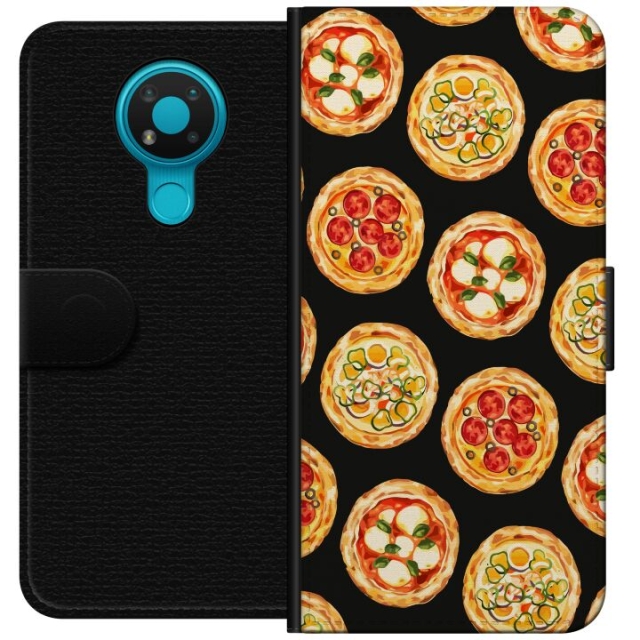 Tegnebogsetui til Nokia 3.4 med Pizza motiv