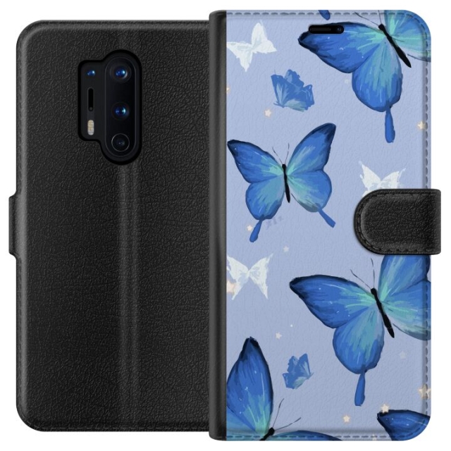 Tegnebogsetui til OnePlus 8 Pro med Blå sommerfugle motiv