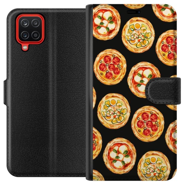 Tegnebogsetui til Samsung Galaxy A12 med Pizza motiv