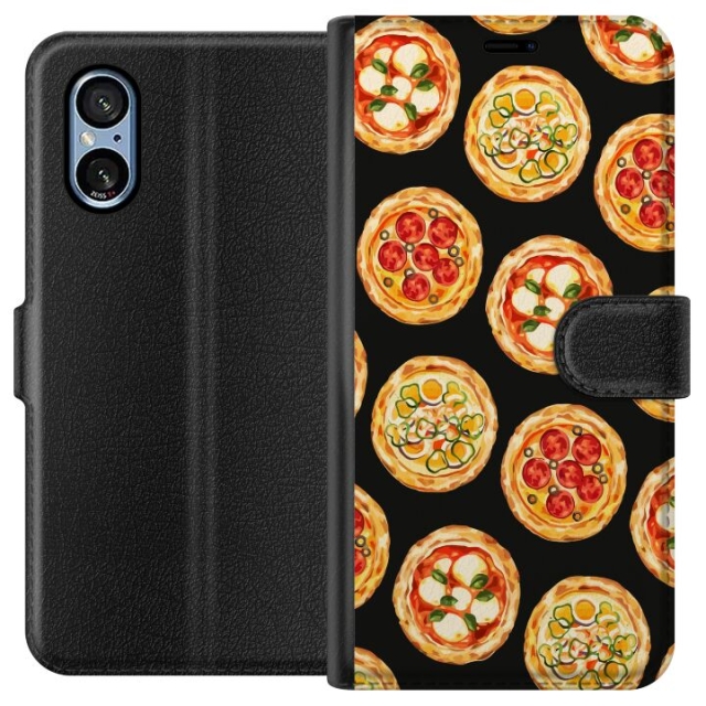 Tegnebogsetui til Sony Xperia 5 V med Pizza motiv