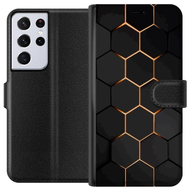 Tegnebogsetui til Samsung Galaxy S21 Ultra 5G med Luksuriøst Mønster motiv