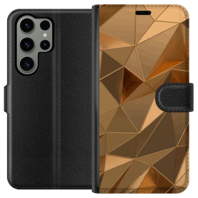 Tegnebogsetui til Samsung Galaxy S23 Ultra med 3D Guld motiv