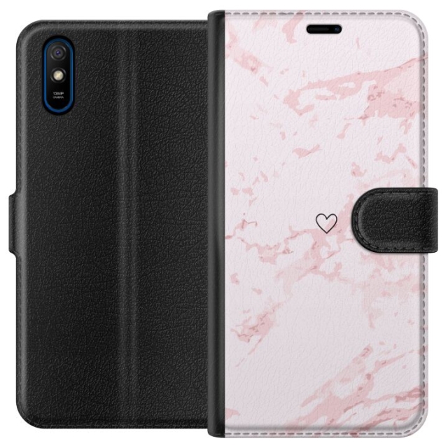 Tegnebogsetui til Xiaomi Redmi 9A med Rosa Hjerte motiv