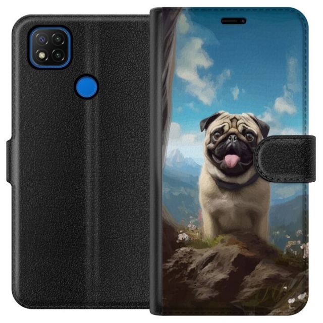 Tegnebogsetui til Xiaomi Redmi 9C med Glad Hund motiv