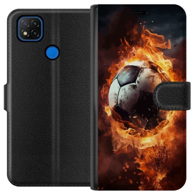 Tegnebogsetui til Xiaomi Redmi 9C med Fodbold motiv