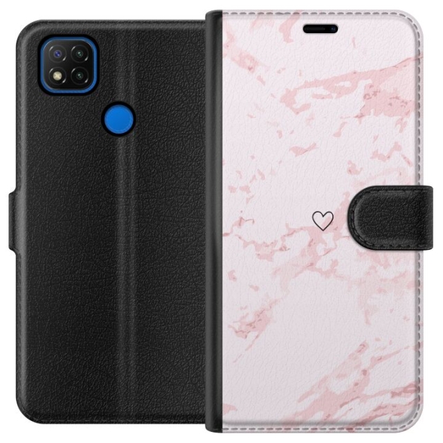 Tegnebogsetui til Xiaomi Redmi 9C med Rosa Hjerte motiv