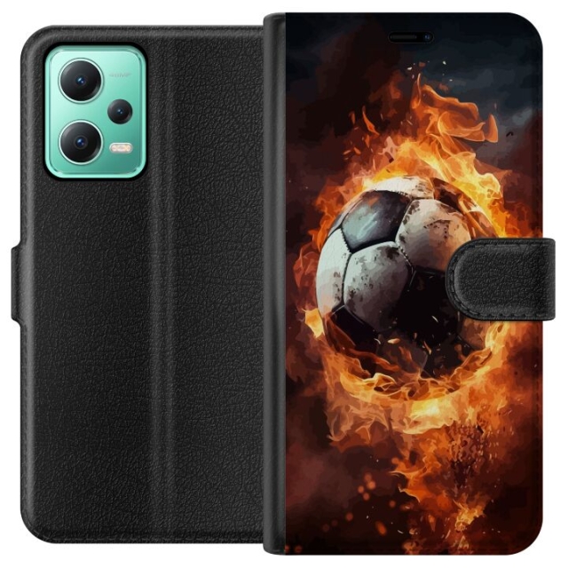 Tegnebogsetui til Xiaomi Redmi Note 12 med Fodbold motiv
