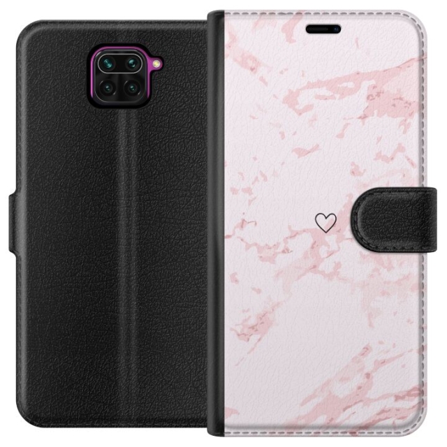Tegnebogsetui til Xiaomi Redmi Note 9 med Rosa Hjerte motiv